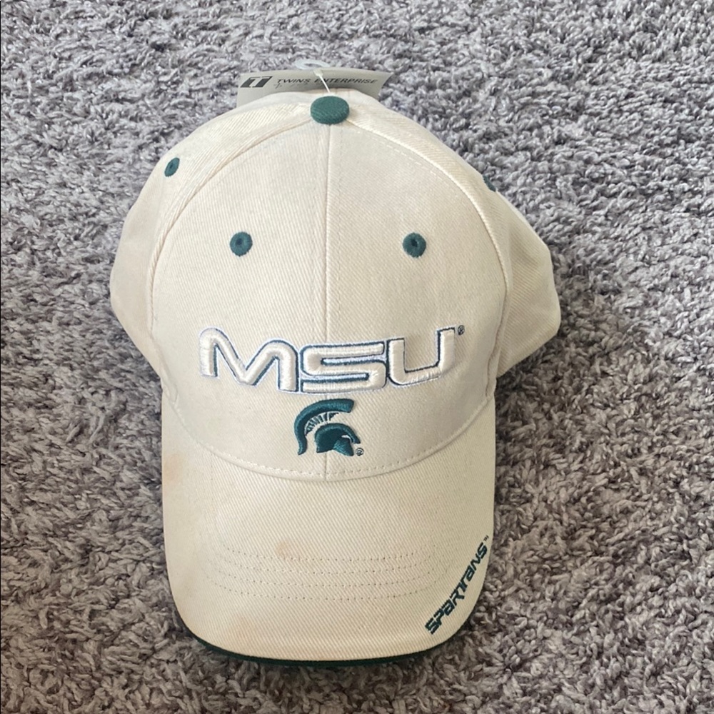 Michigan State Spartans MSU Cream and Green Cap